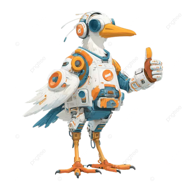 科技套装有线白鹭吉祥物卡通矢量图