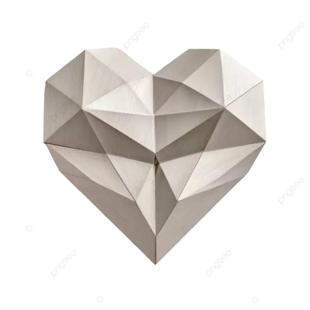 折纸心形, 精确折叠, 浅色木材, 白色背景, 干净, 几何风格