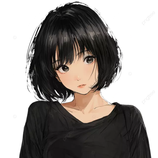 日本高中女生，黑色鲍勃头发柔和的脸穿着休闲家庭服装半现实动漫风格