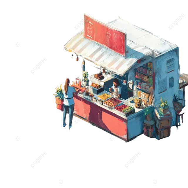 户外摊贩的早晨灯