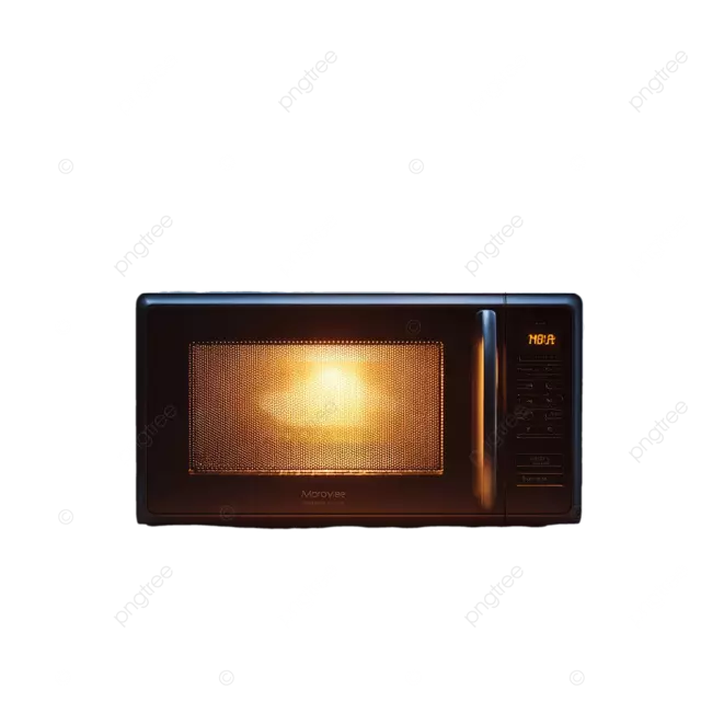 光滑的现代微波炉，在白色背景上发光的内饰