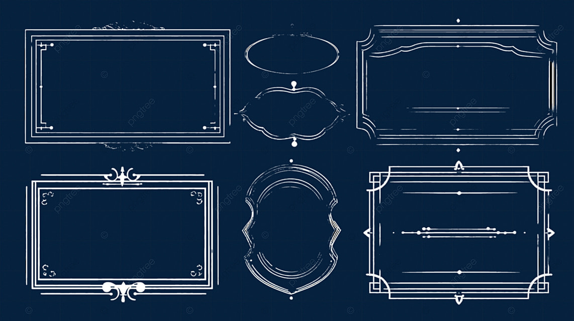 黑色背景上的六条装饰性白色线条边框