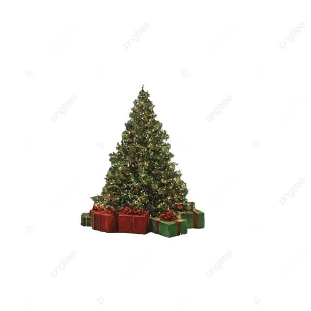 在电视声音舞台上的礼物的圣诞树的过度逼真的绘画