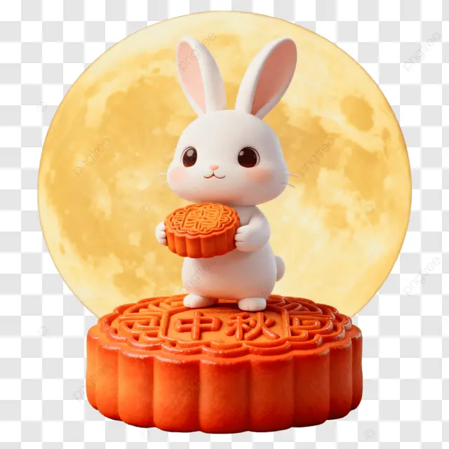 卡通3D兔子月饼月亮中秋节团圆夜切画