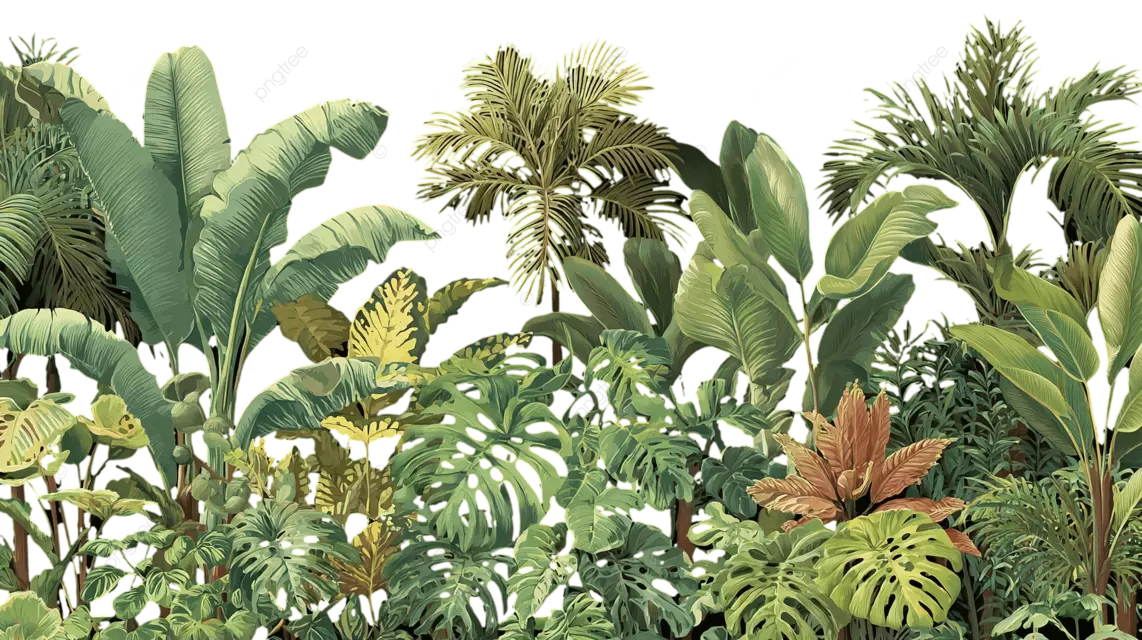 茂密的热带植物景观，绿叶和藤蔓