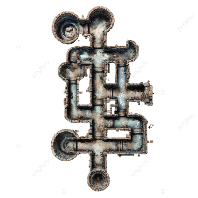 干净背景上详细的下水道隧道作战地图插图