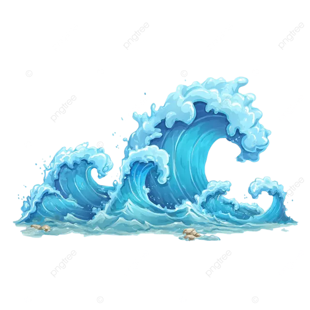 水波卡通风格透明白色背景png元素适用于手机游戏蓝色