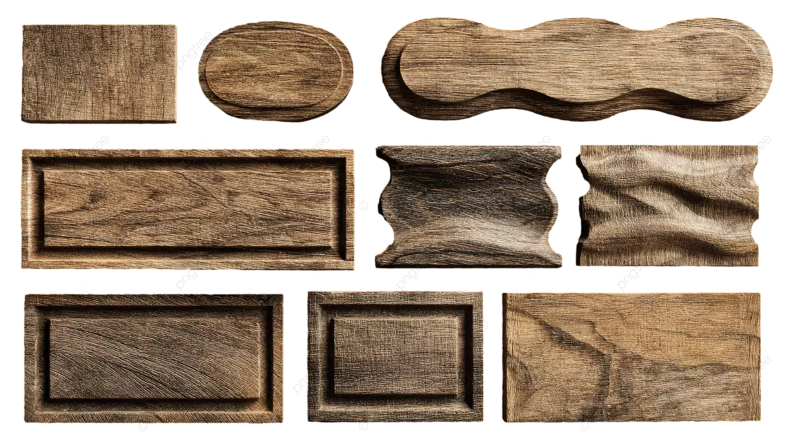 黑色上具有独特形状和纹理的各种木板