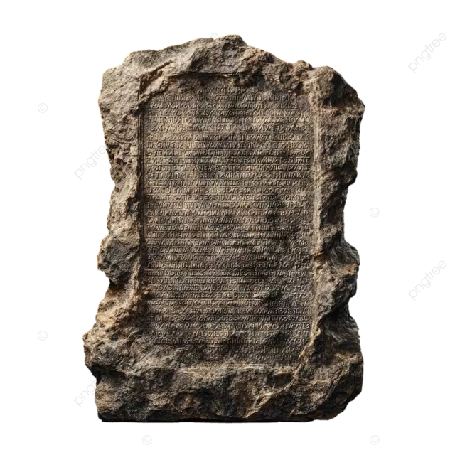 逼真的 3D 渲染，宽风化的十诫石碑，具有粗糙的纹理和戏剧性的阴影