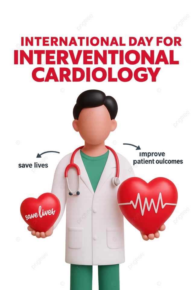 国际介入心脏病学日社交媒体横幅，上面有医生和爱心