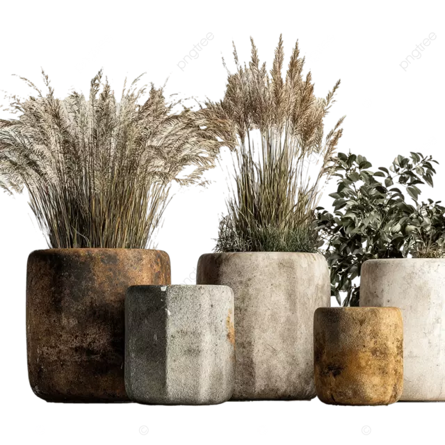 质朴的户外花盆，在自然日光下与野草