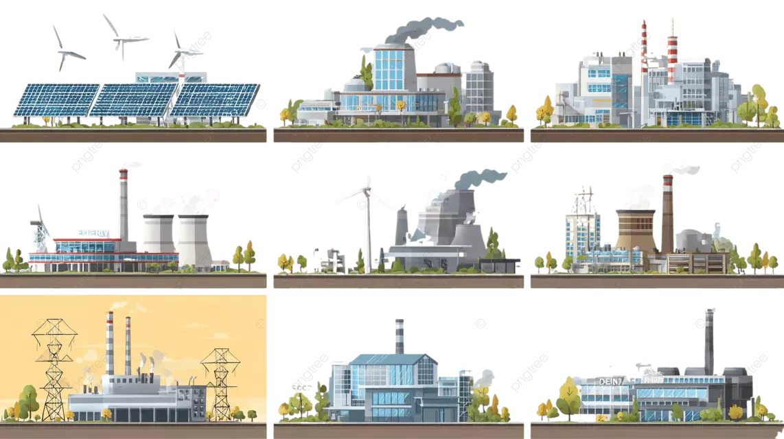 包括太阳能 风能和核能在内的各种能源和工业设施