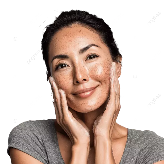 越南妇女用清洁剂的黑点和雀斑可见