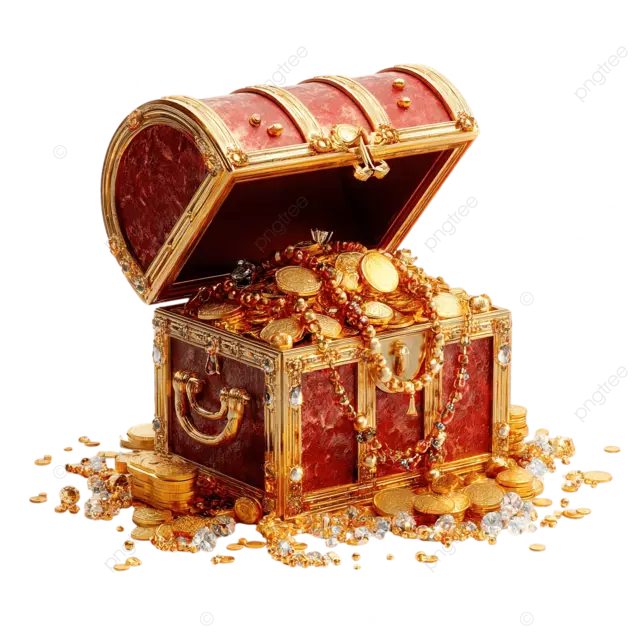 装满金币和​​珠宝的宝箱闪亮奢华的 iOS UI 设计