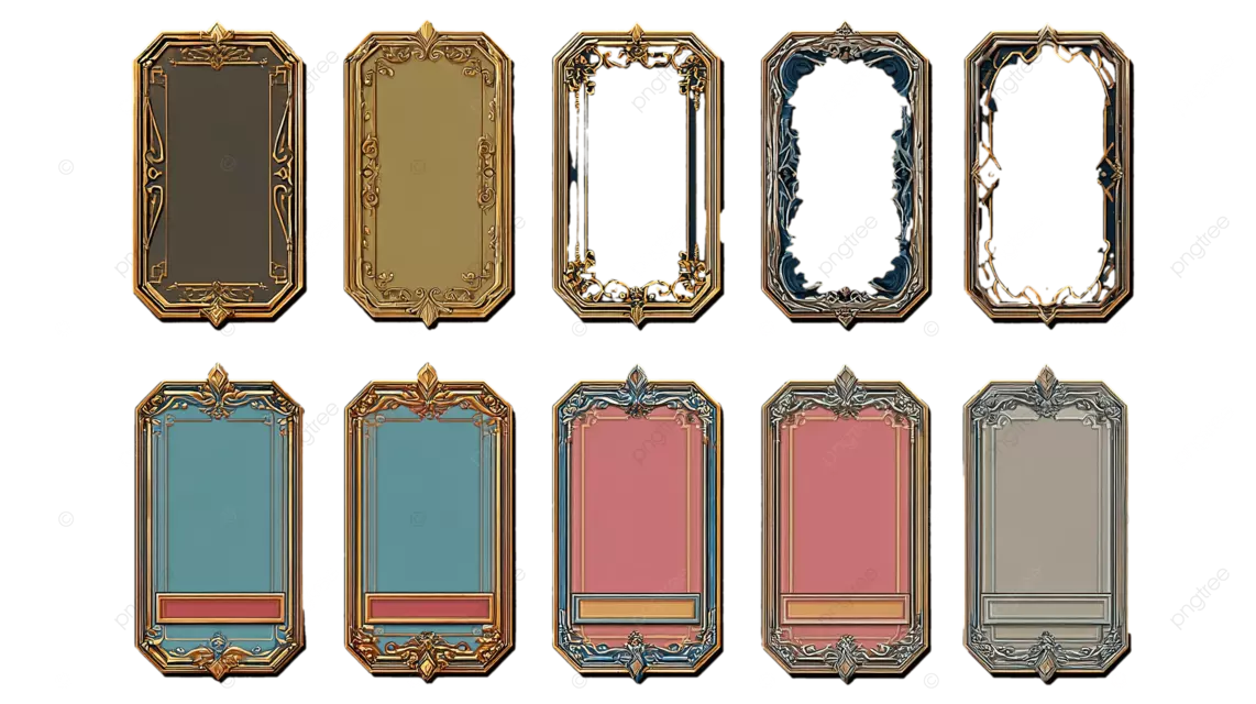 深蓝色底上八个金银相间的装饰画框