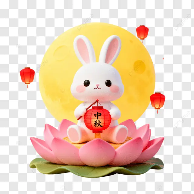 卡通3D月亮莲花灯孔明灯兔子中秋团圆夜