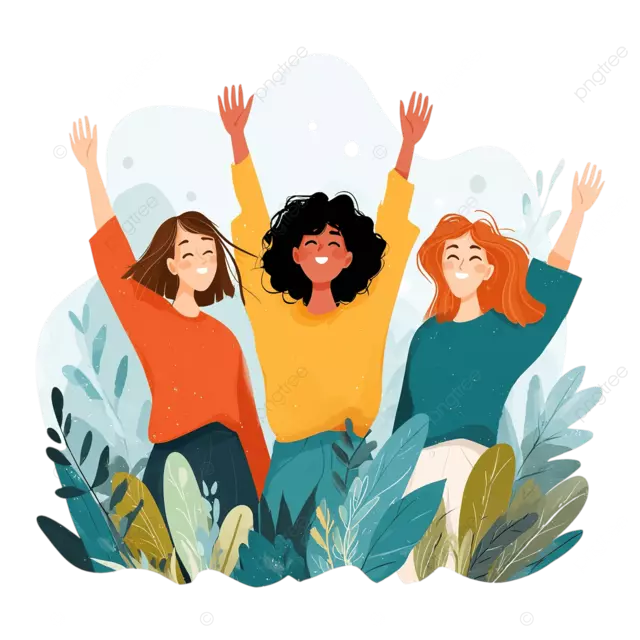 三位女性朋友在鲜艳的色彩中在户外庆祝