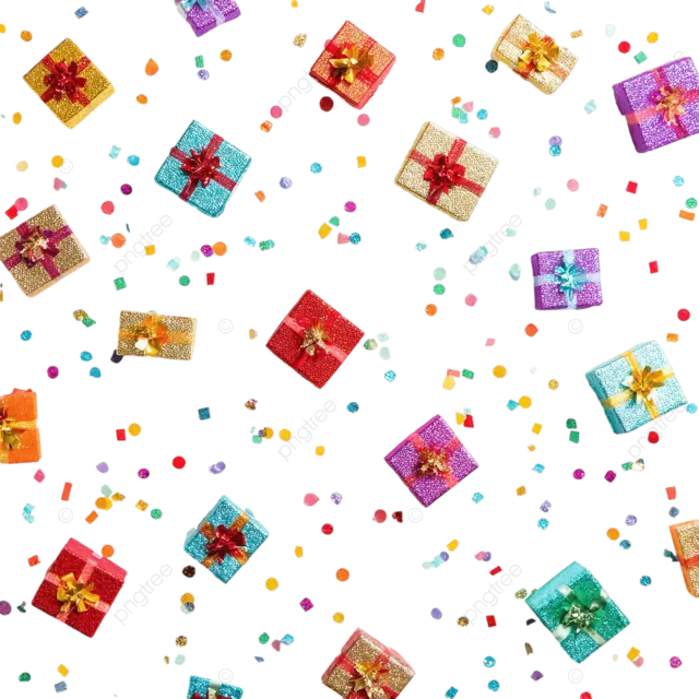 缤纷的彩带 灿烂的笑容和方形的礼物，共同营造出欢乐的节日氛围