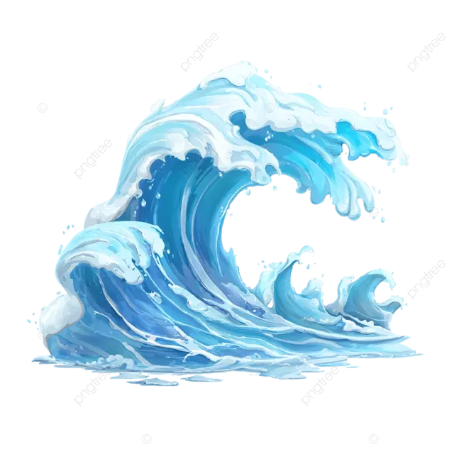 水波卡通风格透明白色背景png元素适用于手机游戏蓝色