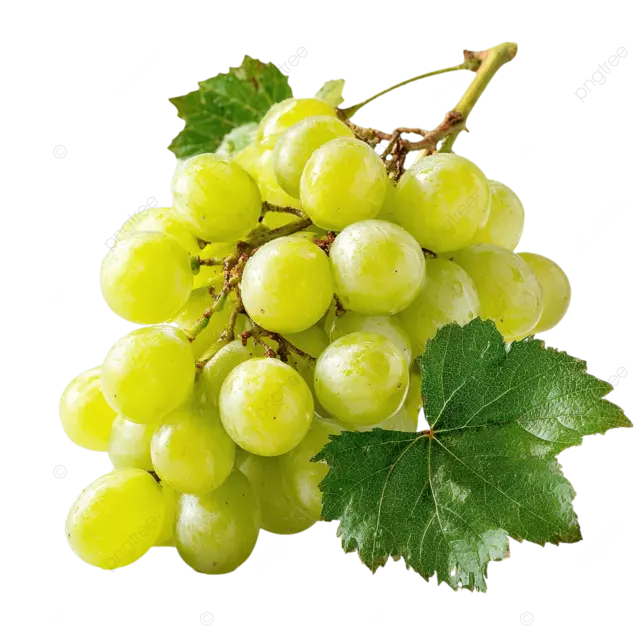 新鲜的绿色葡萄水果与叶子宏观食品摄影白色背景