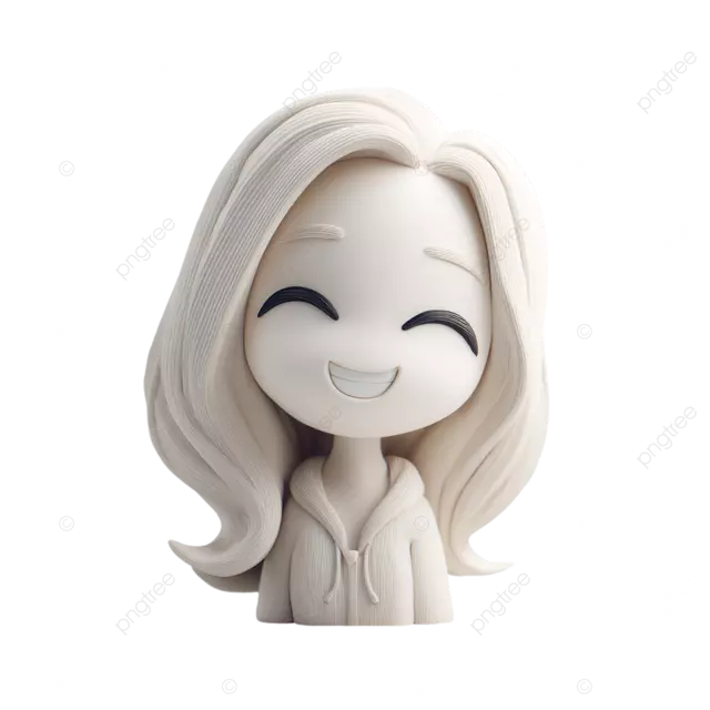 极简主义女孩3D头像微笑表情哑光粘土纹理几何灰色发型白色背景