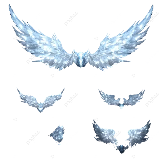 具有白色 蓝色和金色发光效果的幻想天使翅膀