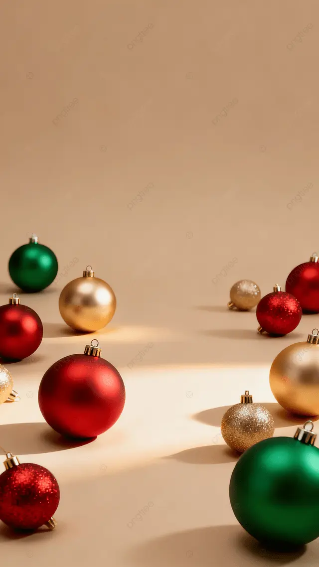 圣诞节米色绿红彩球创意背景