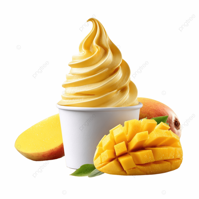 新鲜的芒果软冰淇淋在白杯中