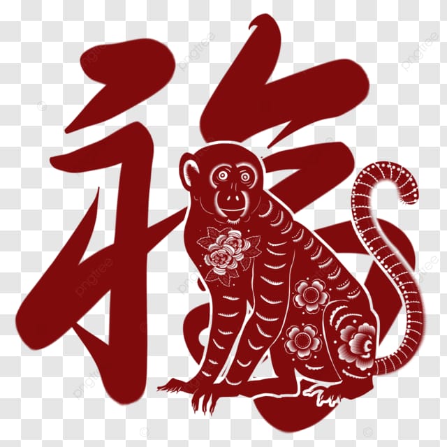 春节十二生肖剪纸红色传统节日福字猴年大吉