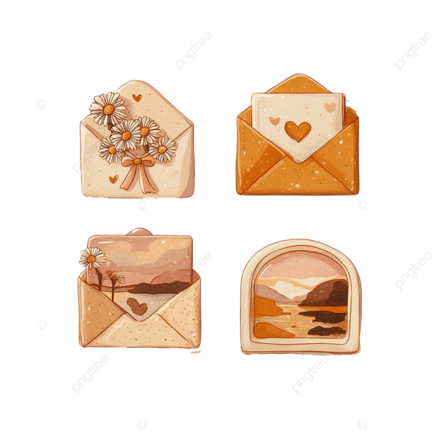 异想天开的情人节邮件矢量剪贴画，配有爱心和丝带