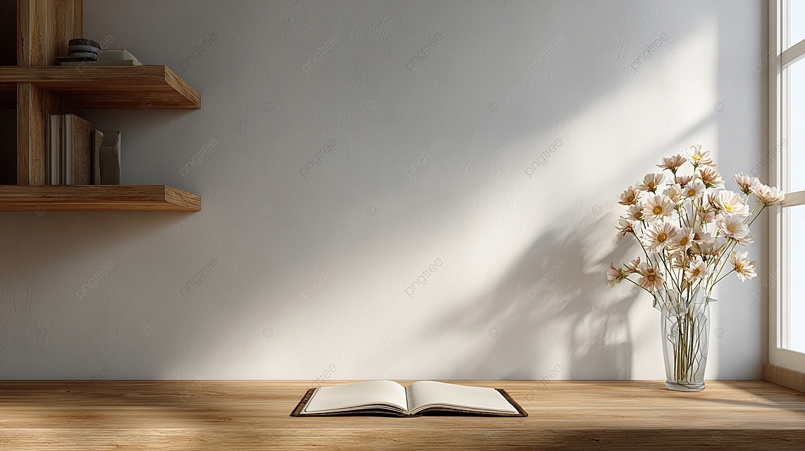 宁静的极简主义工作空间，带有自然光线和简单的装饰