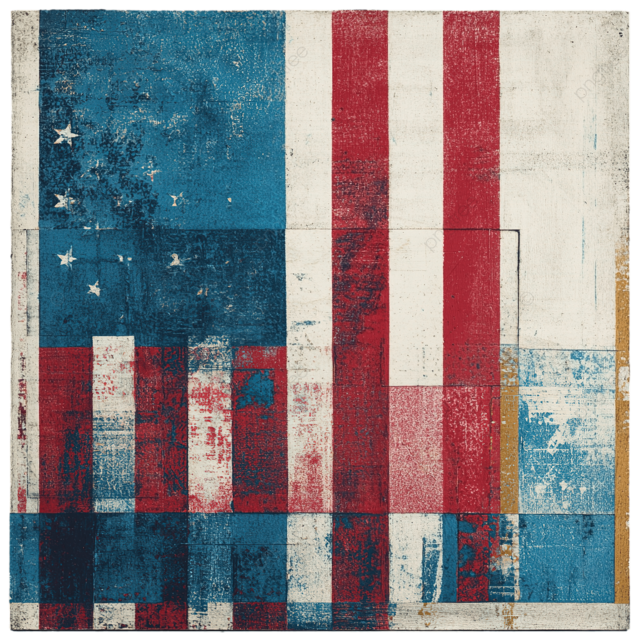 现代极简主义拼贴与美国国旗倒挂