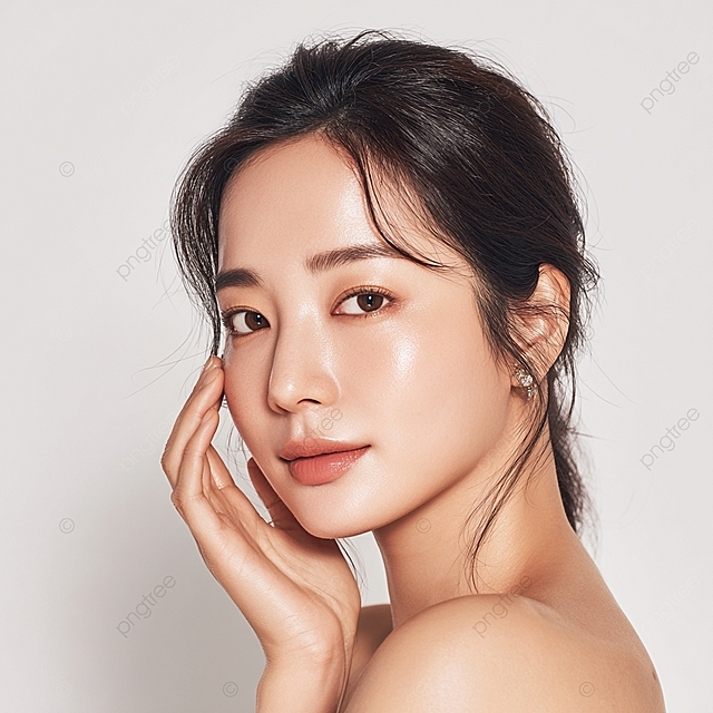 年轻的韩国妇女的自然美，展示完美无瑕的皮肤以促销面部治疗