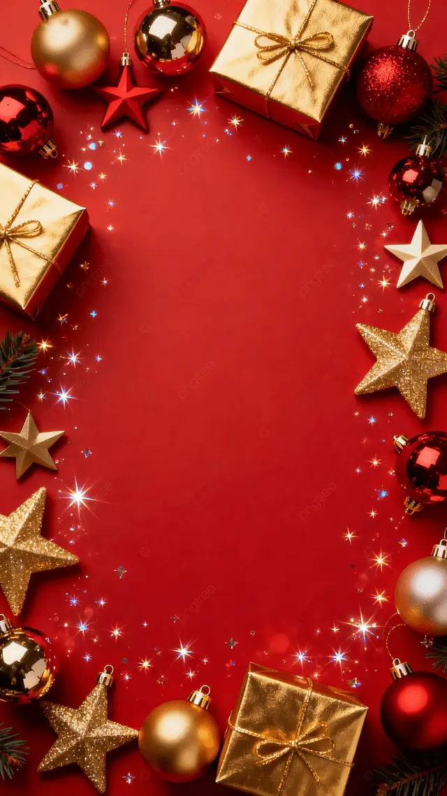 圣诞节红色金星金礼花环背景