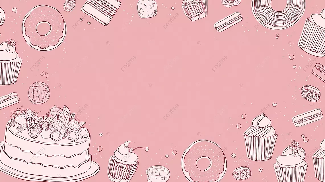 甜品甜点插图和蛋糕蛋糕甜甜圈和饼干在粉红色背景上