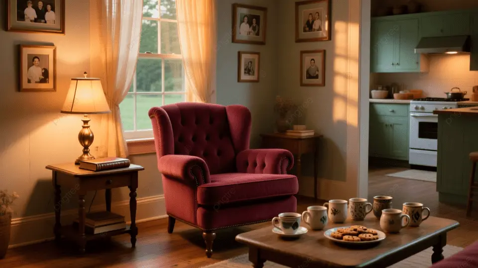 复古客厅与厨房场景