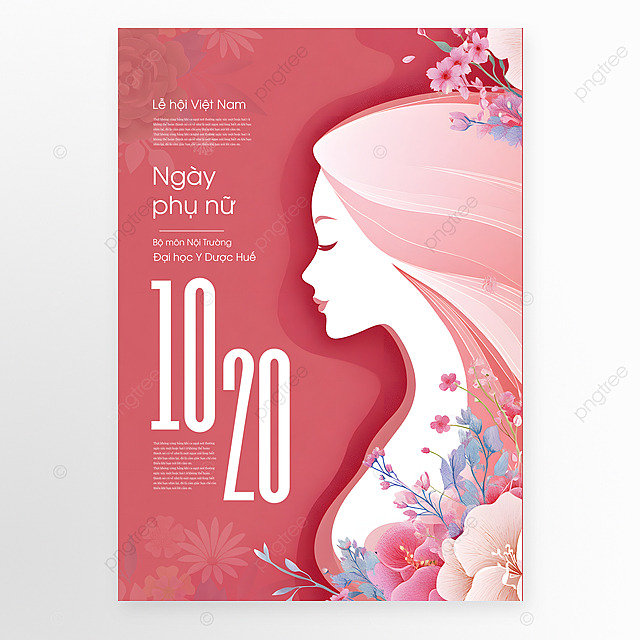 卡通插画女人剪影花卉植物越南女人节节日祝福海报
