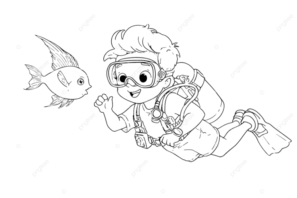 儿童的水下水肺潜水着色页