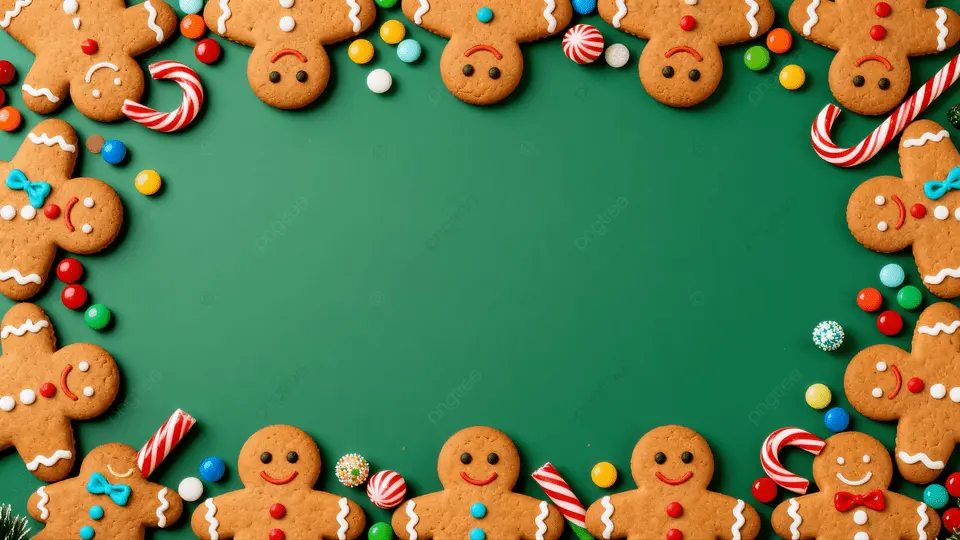 圣诞节绿色姜饼人彩纹背景
