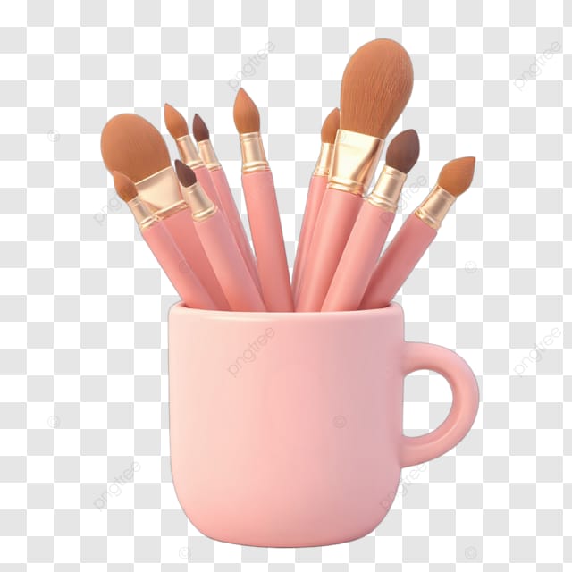 粉色杯子里装着化妆刷