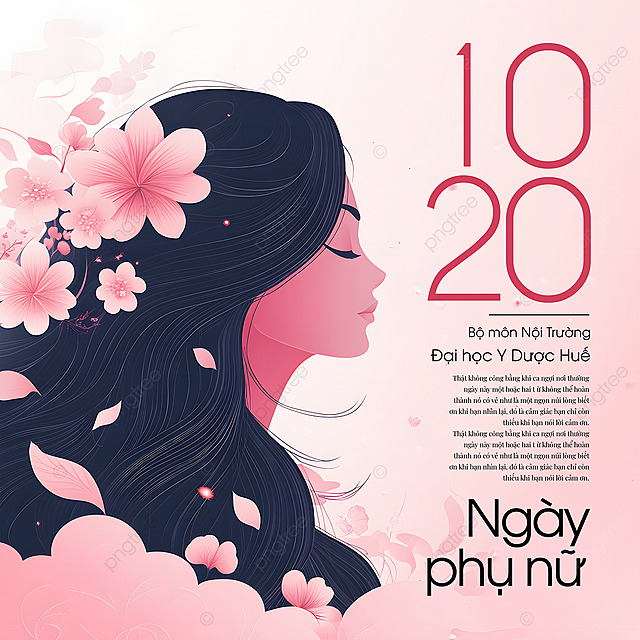 卡通插画花瓣白云女人侧脸越南女人节节日祝福社交媒体广告