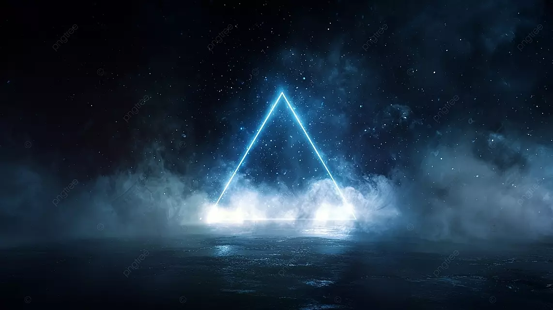 科幻场景：星空宇宙中蓝色三角形的光