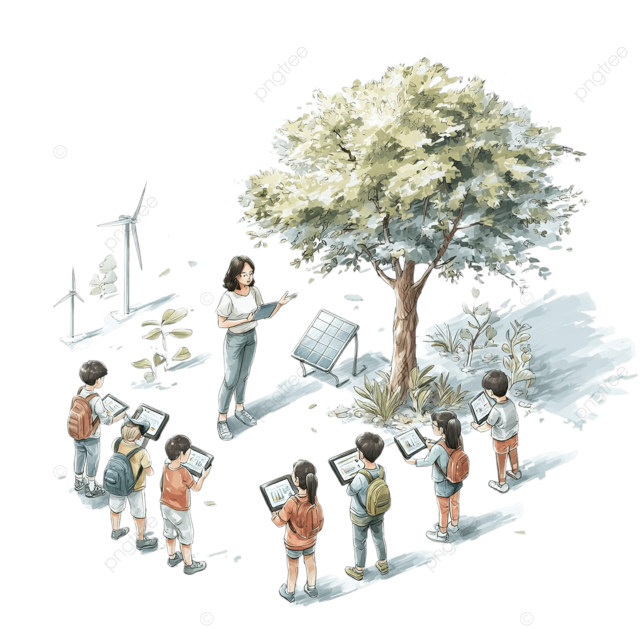 绿色教室中的未来派户外教育融合技术自然和AI