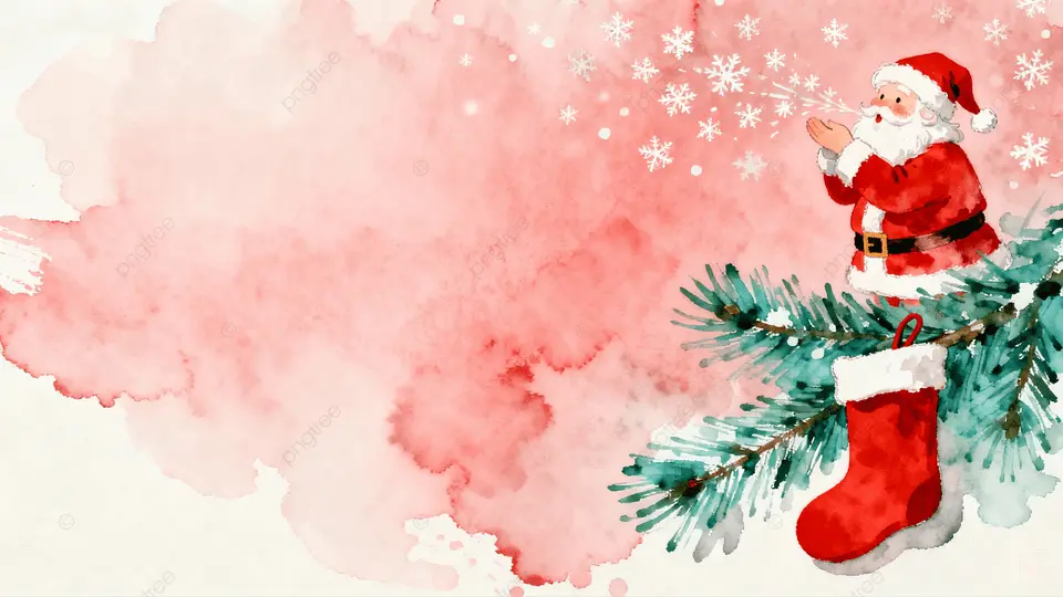 圣诞节粉色松枝水墨背景