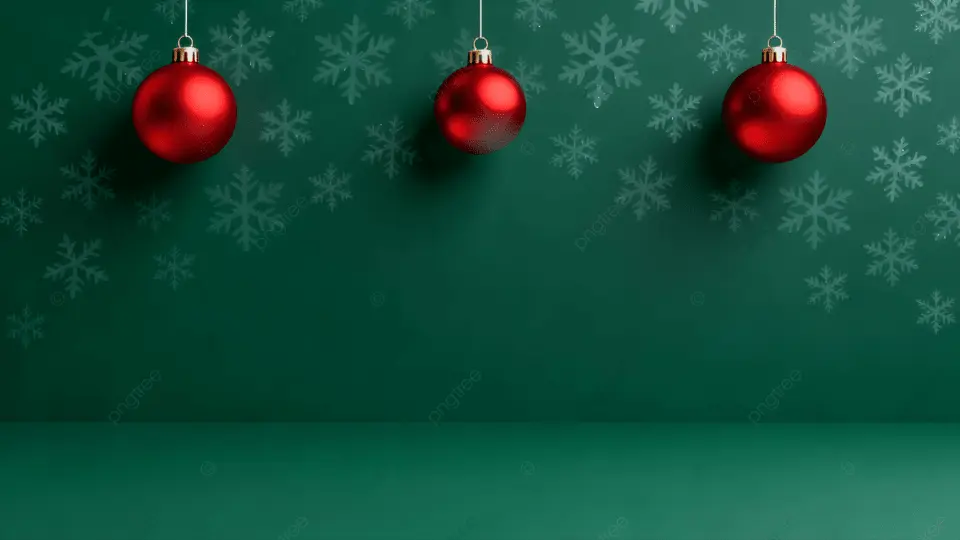 圣诞节绿色彩球雪花背景
