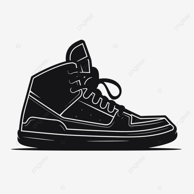 旧高帮运动鞋的黑色轮廓，用于鞋子矢量