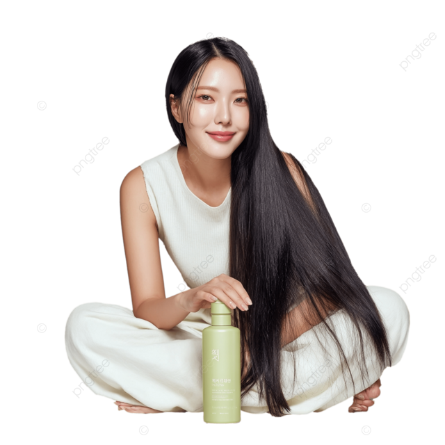 韩国模特展示橄榄绿色洗发水瓶中的浅灰色设置