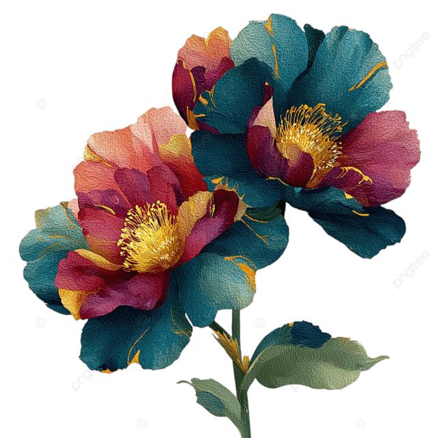 带有宝石色调和金色点缀的洋桔梗水彩插图