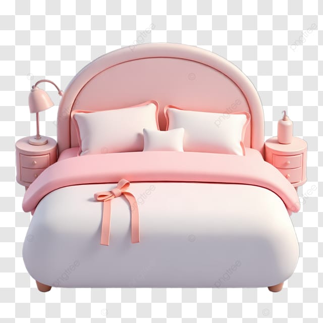 粉色床头椅粉色床单和枕头还有两个粉红色的床头柜