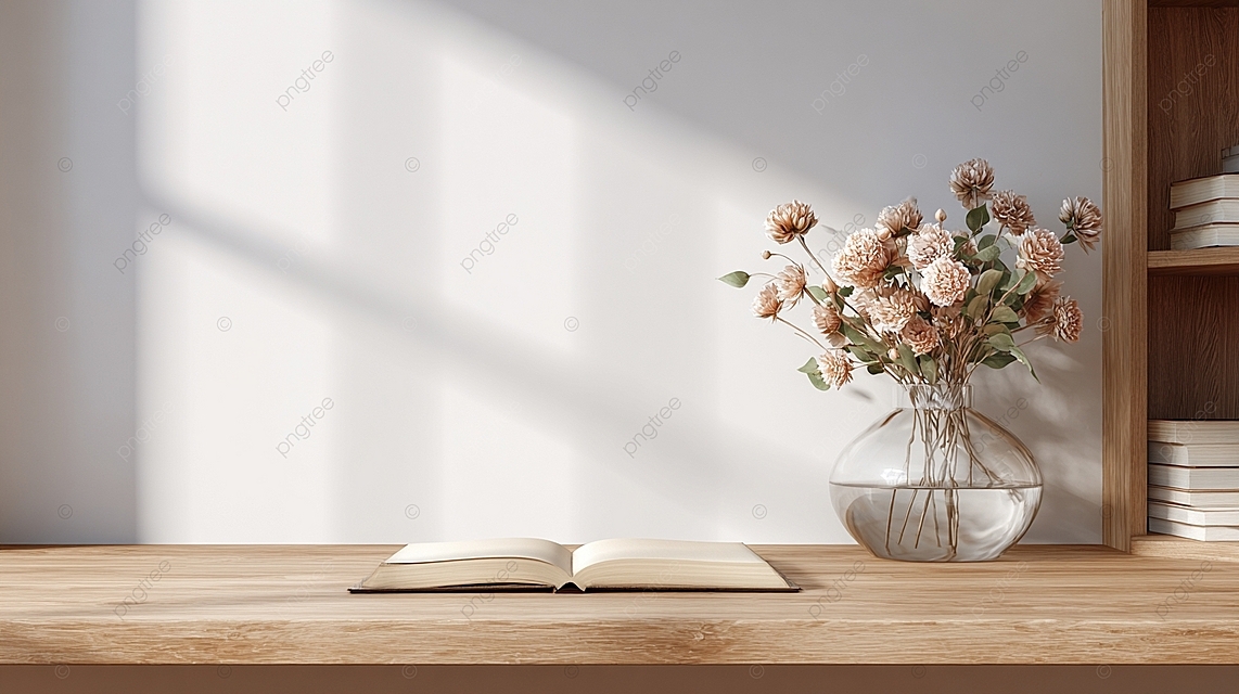 宁静的极简主义工作空间，带有自然光线和简单的装饰